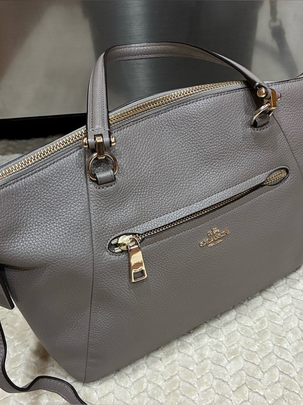 Coach Pebbled Leather Satchel in Dove Gray - Picture 3 of 13
